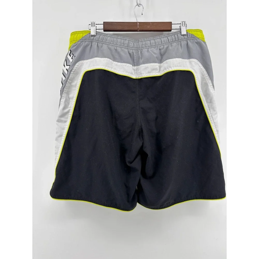 Nike Swim Trunks Mens Black Neon Yellow Mesh Lined Board Shorts Large